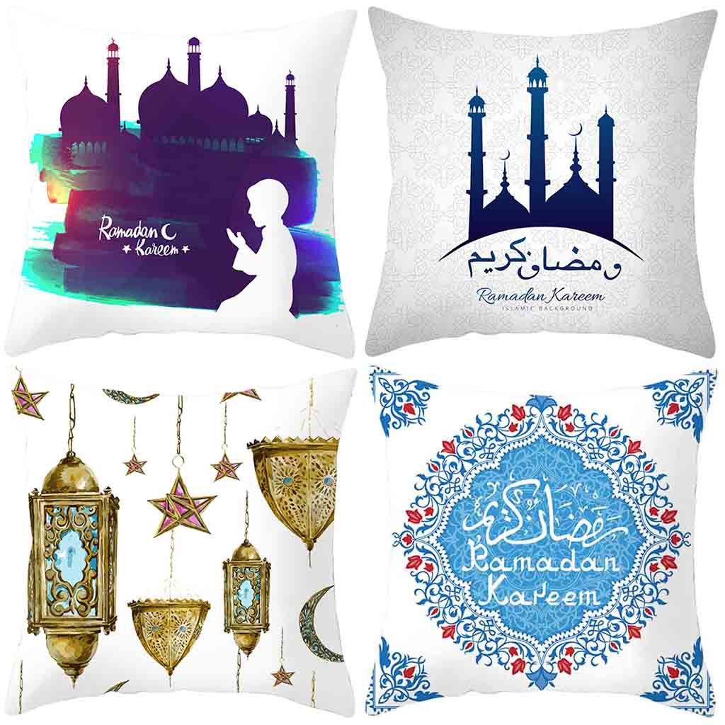 4 PCS Digital Print Ramadan Pillow Case Car Pillow Cushion Cover Home Decoration Square Pillowcases