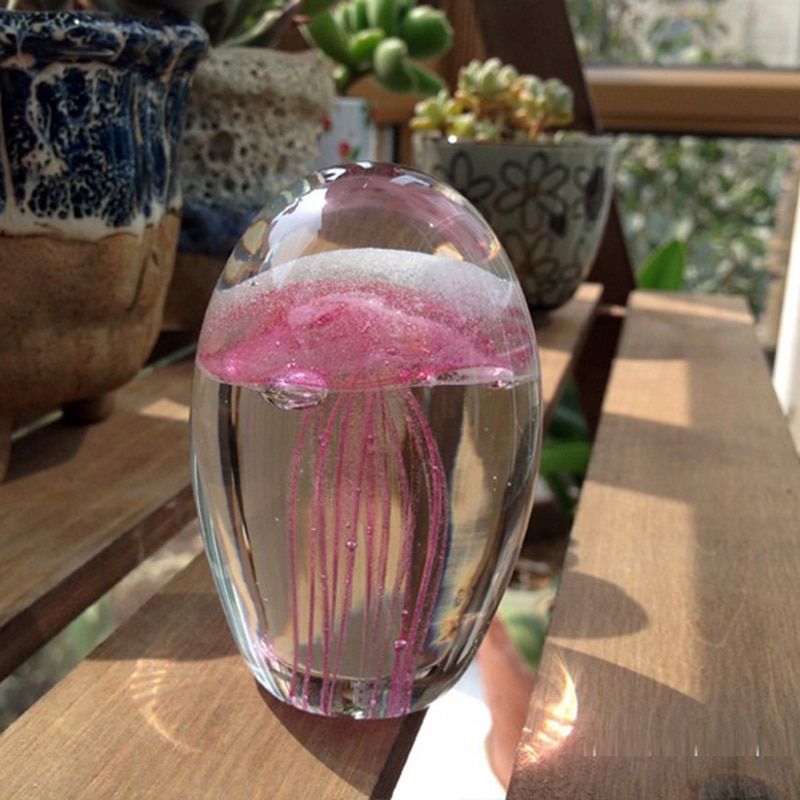 Colored Handmade Glow Glass Jellyfish Figurines Paperweight Aquarium Crystal Fengshui Home Decoration