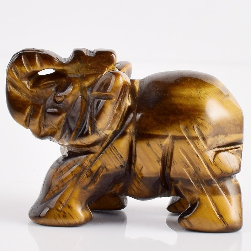 2 Inch Elephant Figurines Craft Carved Natural Stone Tiger Eye Elephant Mini Animals Statue for Home Decor Chakra Healing