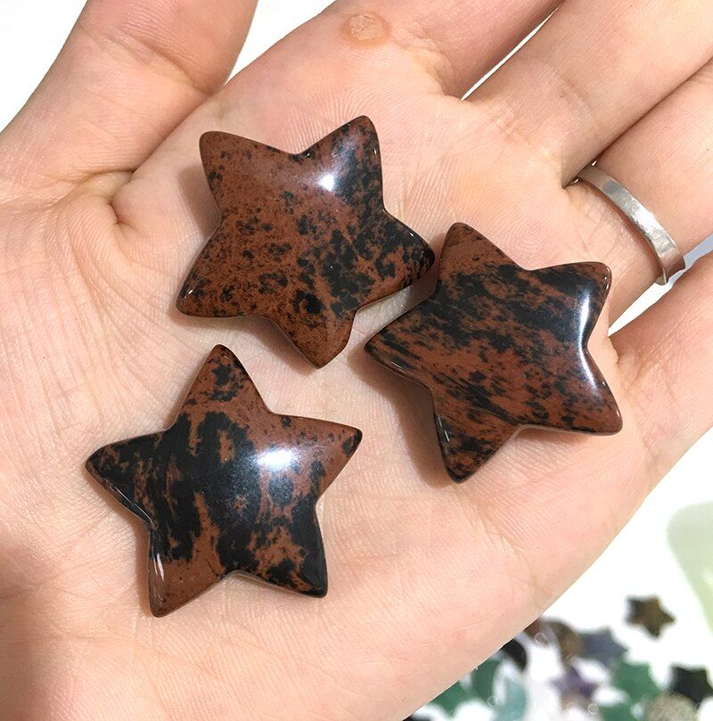 Natural crystal star rhodonite carved moon figurine lucky crystal worry stone charms reiki healing art collectible