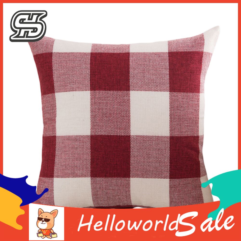 45cm Plaid Print Flax Square lowcase low Cover Cushion Case Home Decor