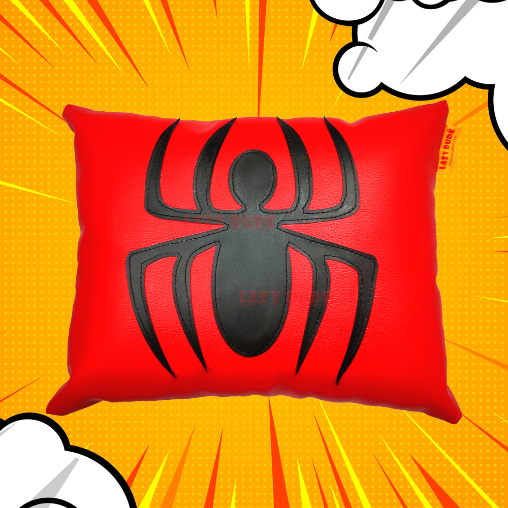SUPER HERO - Artificial Leather Spiderman Cushion Super Soft Fiber Filled - Red LAZY DUDE