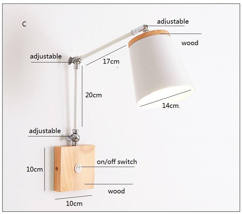 Modern nordic wood wall lamp  with switch  bedhead  bedside wall lights adjustable bedroom room home  decoration  E27 110v 220v