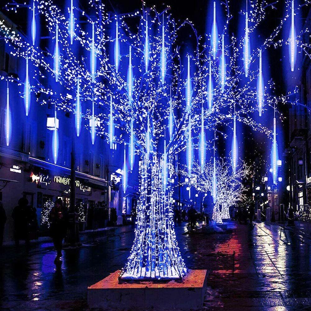 Meteor Shower Rain Lights with Plug, 30/50cm 8 Tubes Waterproof Meteor Shower Rain LED String Lights Falling Raindrop Light--1PCSWarm White--50CM