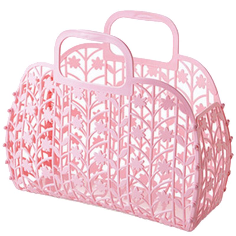 Delicate product Bathroom Hollow Washing Storage Basket Removable Shower Basket Plastic Bath Basket Shopping Basket Family Storage Organization Pink
