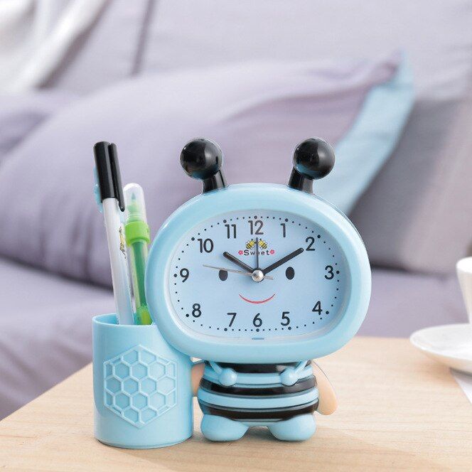 Creative Pen Barrel Small Alarm Clock Cute Bee Alarm Clock Cartoon Student Children's Bedhead Clock Student Small Alarm Clock