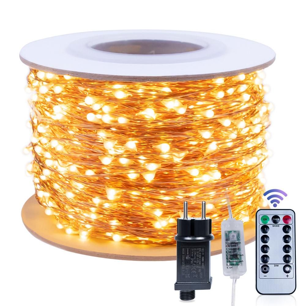 LED String Lights 30M 50M 100M Street Garland Light Christmas Fairy Lights Decoration Warm White Starry Light for Home Outdoor--Copper Multi-color--10M No Controller