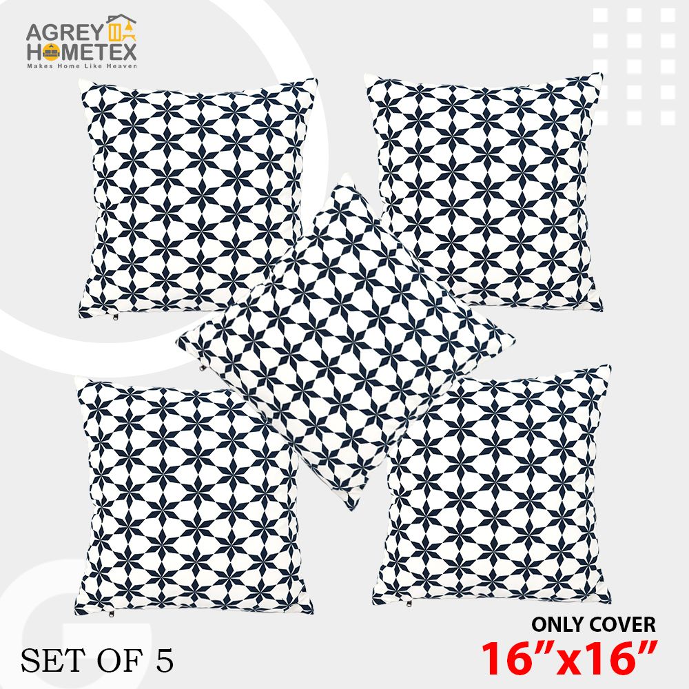 Cushion Cover Black & White (16"x16") Only Cover, Set of 5