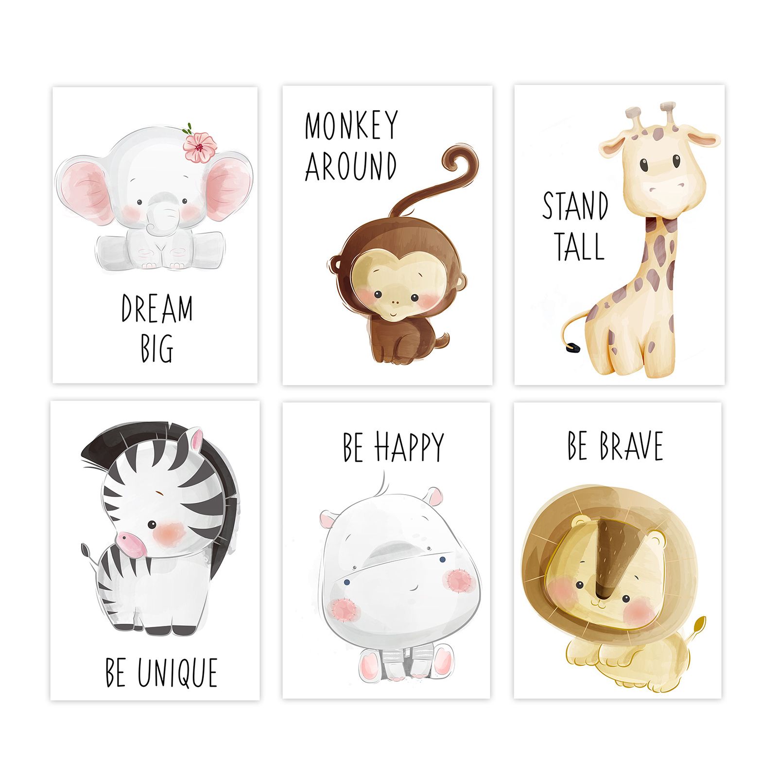 6Pcs Cartoon Animal Posters Art Print Nursery Decoration Pictures Wall Paintings for Baby Room