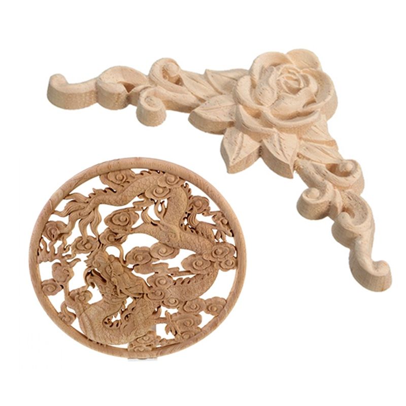 2 Pcs Carved Decal Wood Carving Corner Applique Furniture Door Wooden Cabinet Decoration, 8 X 8cm & 12cm