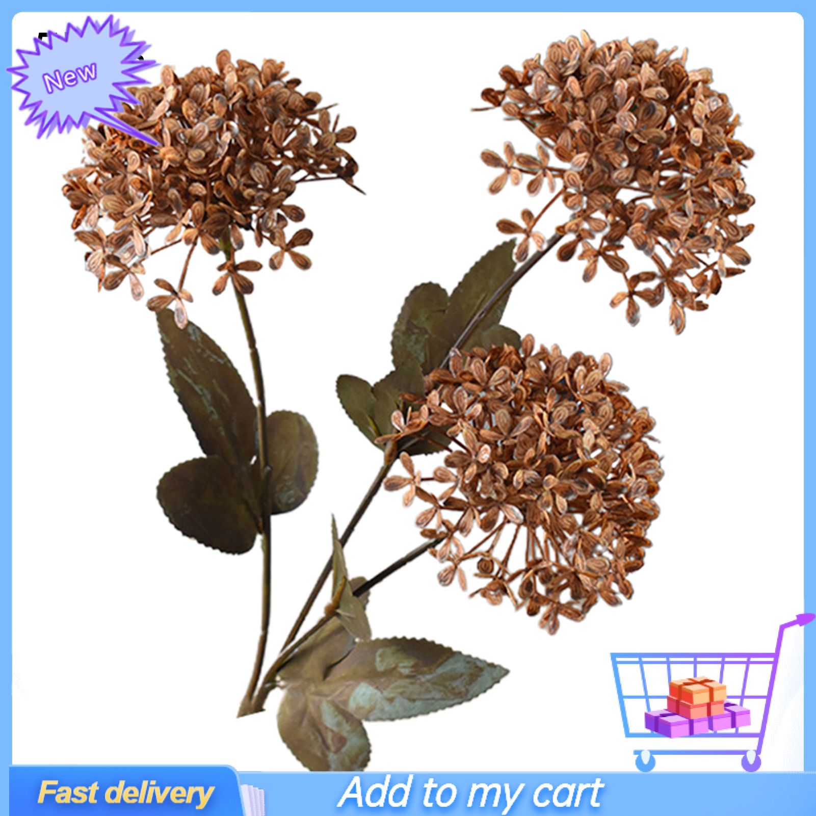 5Pcs  Flowers Beautiful Vivid Fadeless 3 Heads Plastic Hydrangea Artificial Flowers for Home
