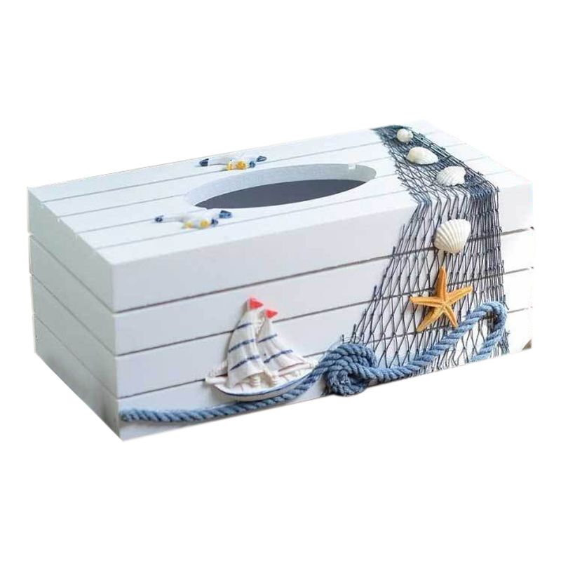 Mediterranean Style Marine Series Tissue Box Cover Paper Box Home Decoration Tet Paper Holder Wooden Tissue Box
