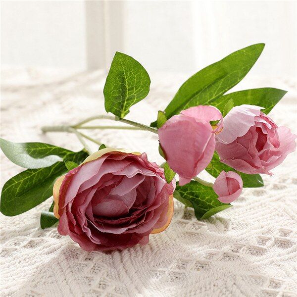 YO CHO Pink Peony Silk Wedding Flower Bridesmaid Tea Rose Peony Artificial Flowers Garland Wall Home Decor 4 Fake Flower Heads