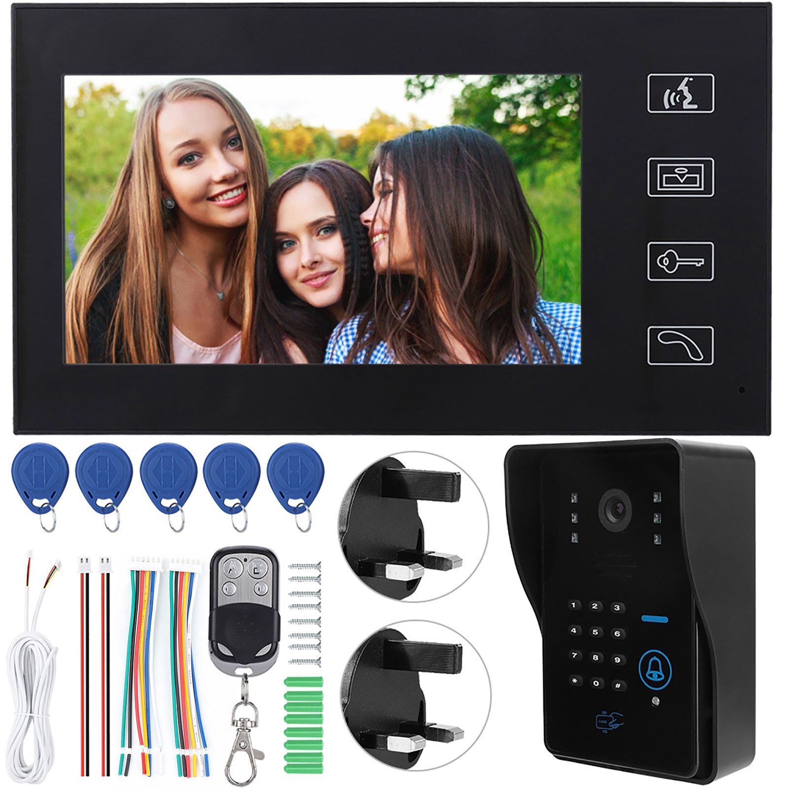 Wireless Video Doorbell 7in Door Phone Wired Access Control Kit Home Intercom System