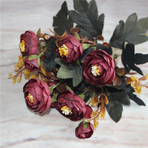 Silk flower European 1 Bouquet Artificial Flowers Fall Vivid Peony Fake Leaf Wedding Home Party Decoration Supplies