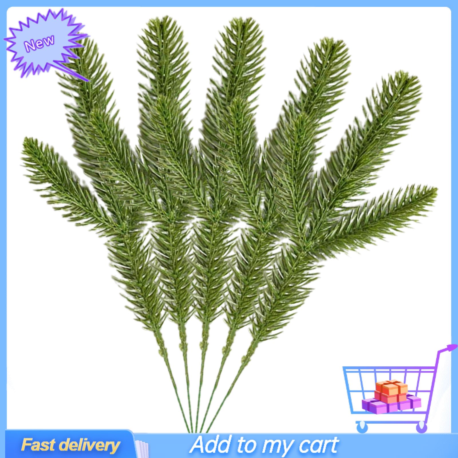 5Pcs Green Pine Needle Realistic Anti-fade Plastic Artificial Pine Needle Ornament for Home Decor