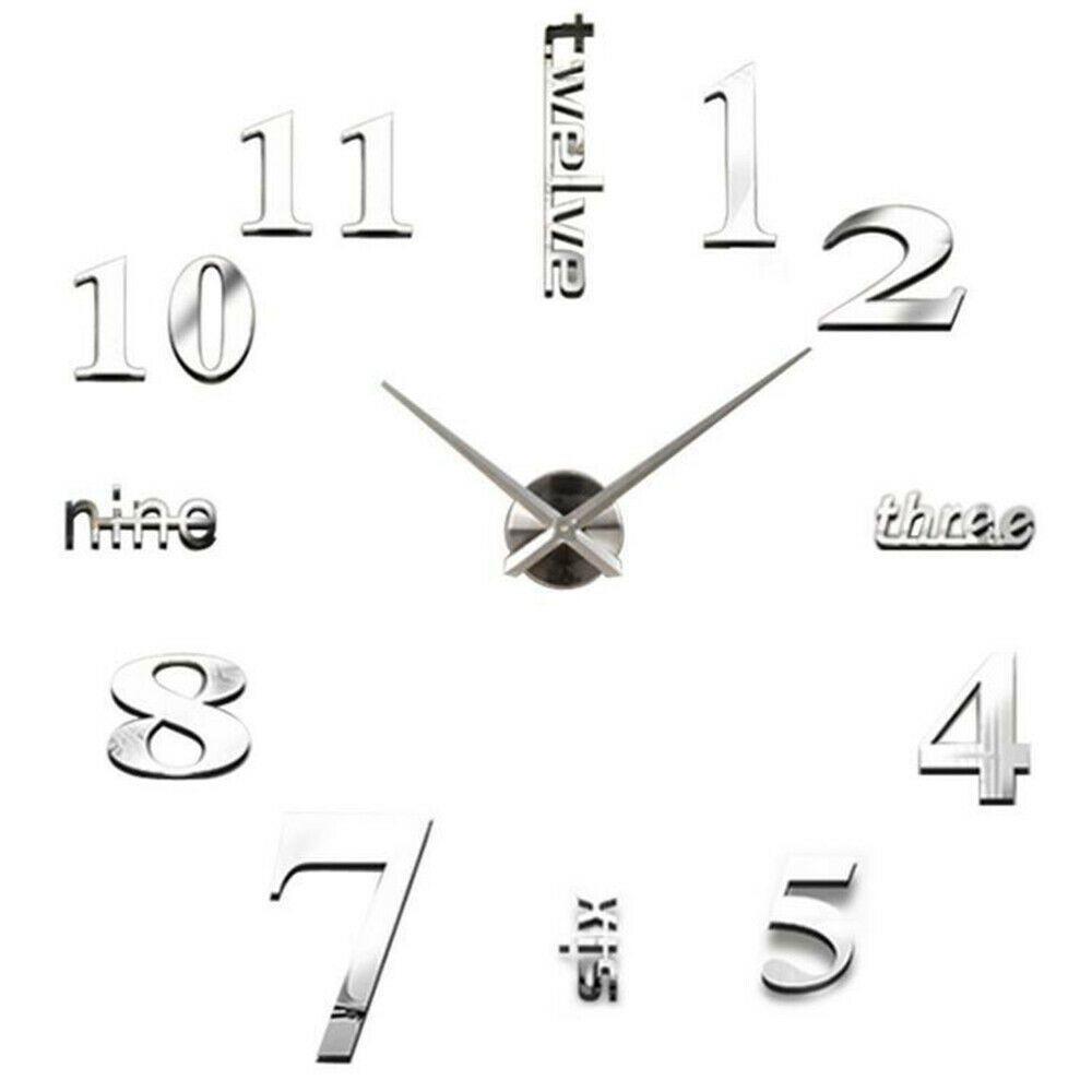 Acrylic DIY Wall Clock Beautiful and Fashionable Simple and Unique Style 3D Numbers and English Words DIY Wall Clock with Frameless Design Wall Decoration