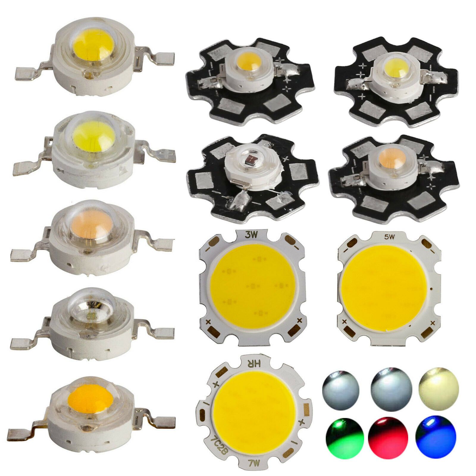【BestGO】10Pcs 1W 3W 5W 7W SMD COB LED Chip With Star PCB High Power Beads White Light RP0082