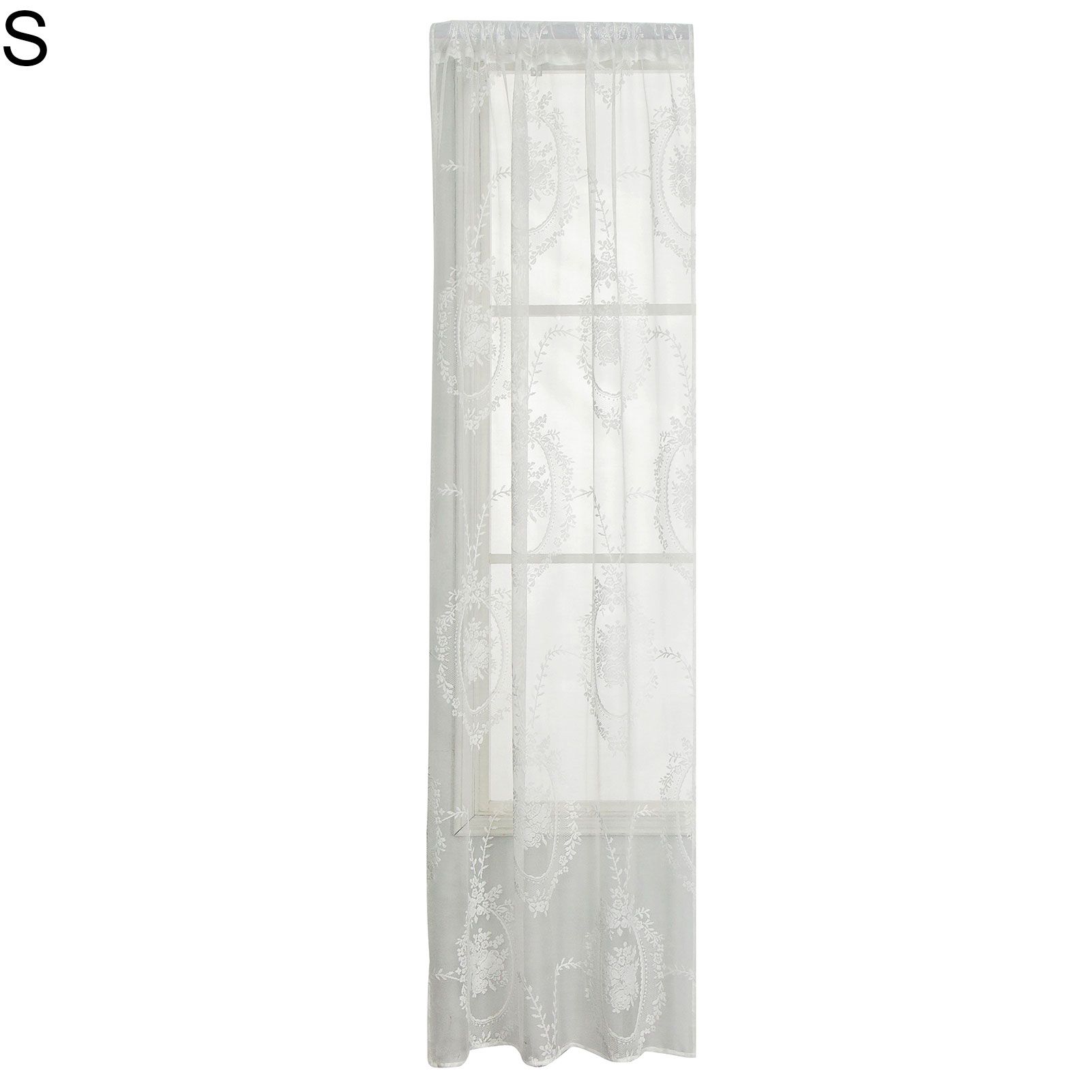 Flower Embroidered Sheer Curtain Window Decor Polyester Through Rod Tulle Drape for Home