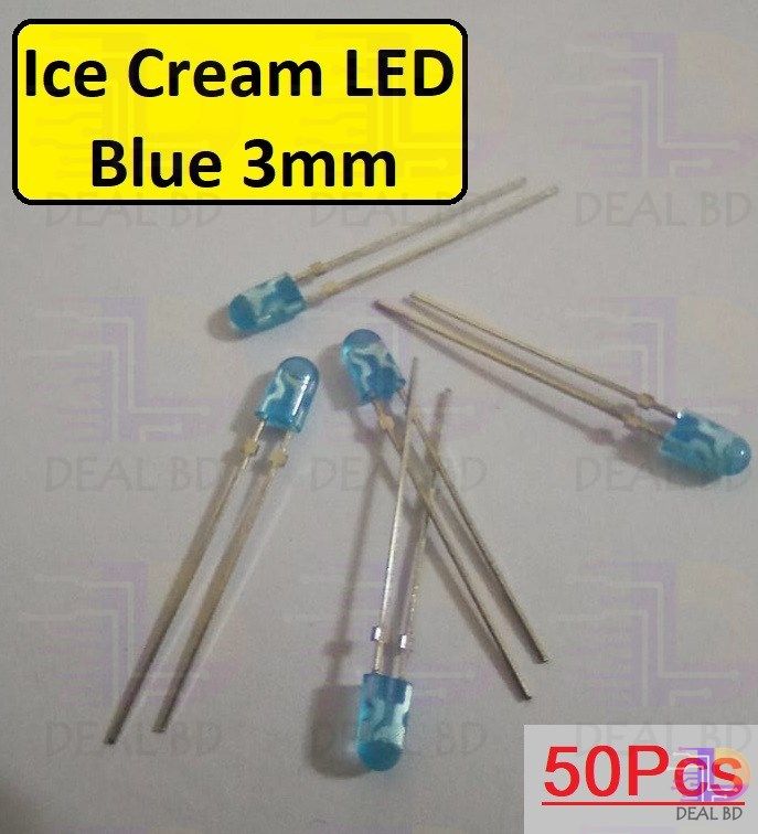 50Pcs- Ultra Bright Blue Color 3mm Ice Cream LED Light Bulbs Emitting Diode For Lighting LED Outdoor LED Torch Light Electronic Project DIY