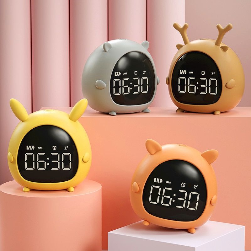 New Cute Cartoon Alarm Clock Multifunctional Bedside Night Light Morning Snooze Chargeable Kid Table Alarm Clock Children Gift