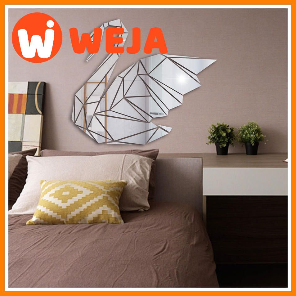 Swan Mirror Stickers for Home Decor Background Wall Decals Living Room 3D Crystal Art Mural Acrylic Mirrored Decorative Sticker