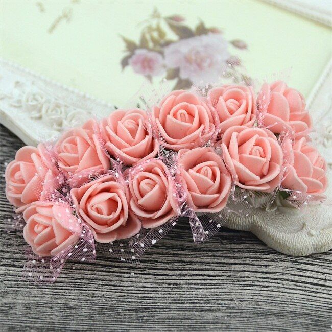 144PCS / 72PCS 2cm Lace Mini Foam Rose Artificial Flower Bouquet Wedding Decoration Scrapbook DIY Wreath Christmas Fake Rose