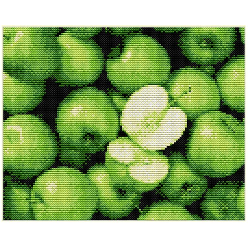 JAERBEE Cross Stitch Stamped Kits Printed Embroidery Cloth Needlepoint Kits Easy Patterns for Beginners 11CT, Green Apple