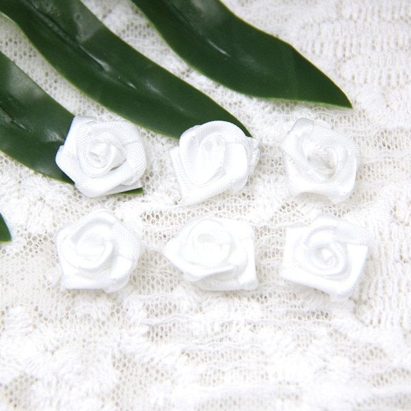 100PCS/Lot Mini Handmade Satin Rose Ribbon Rosettes Fabric Flower Bow Appliques For Wedding Decoration Craft Sewing Accessories