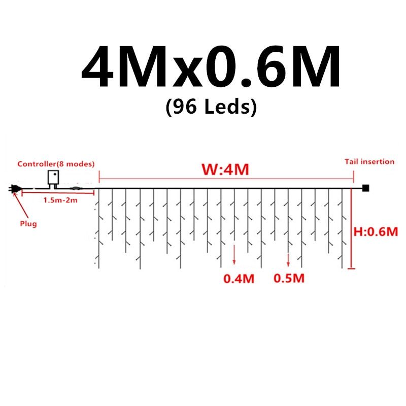 6x3M/3x3m Led Icicle String Lights Garland Street Fairy Lights Christmas Decorations for Home Outdoor Indoor Curtain Led Navidad--3Mx1M--White