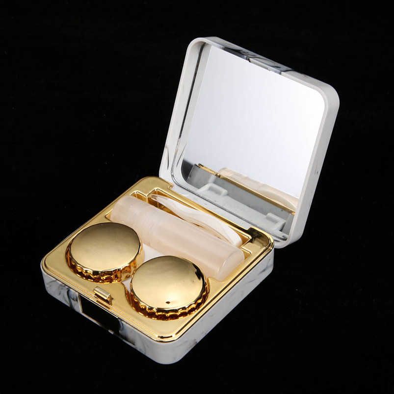 Portable Marble Surface Mirror Square Soaking Contact Lens Case