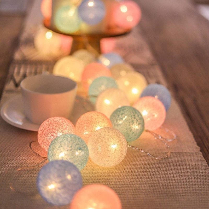 20 LED Cotton Ball Garland String Lights Christmas Fairy Lighting Strings for Outdoor Holiday Wedding Xmas Party Home Decoration--Grey--By USB