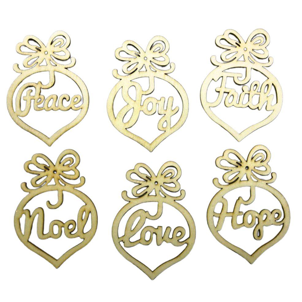 6pcs Wooden Christmas Bulb Hollow Small Pendant Home Party Decoration