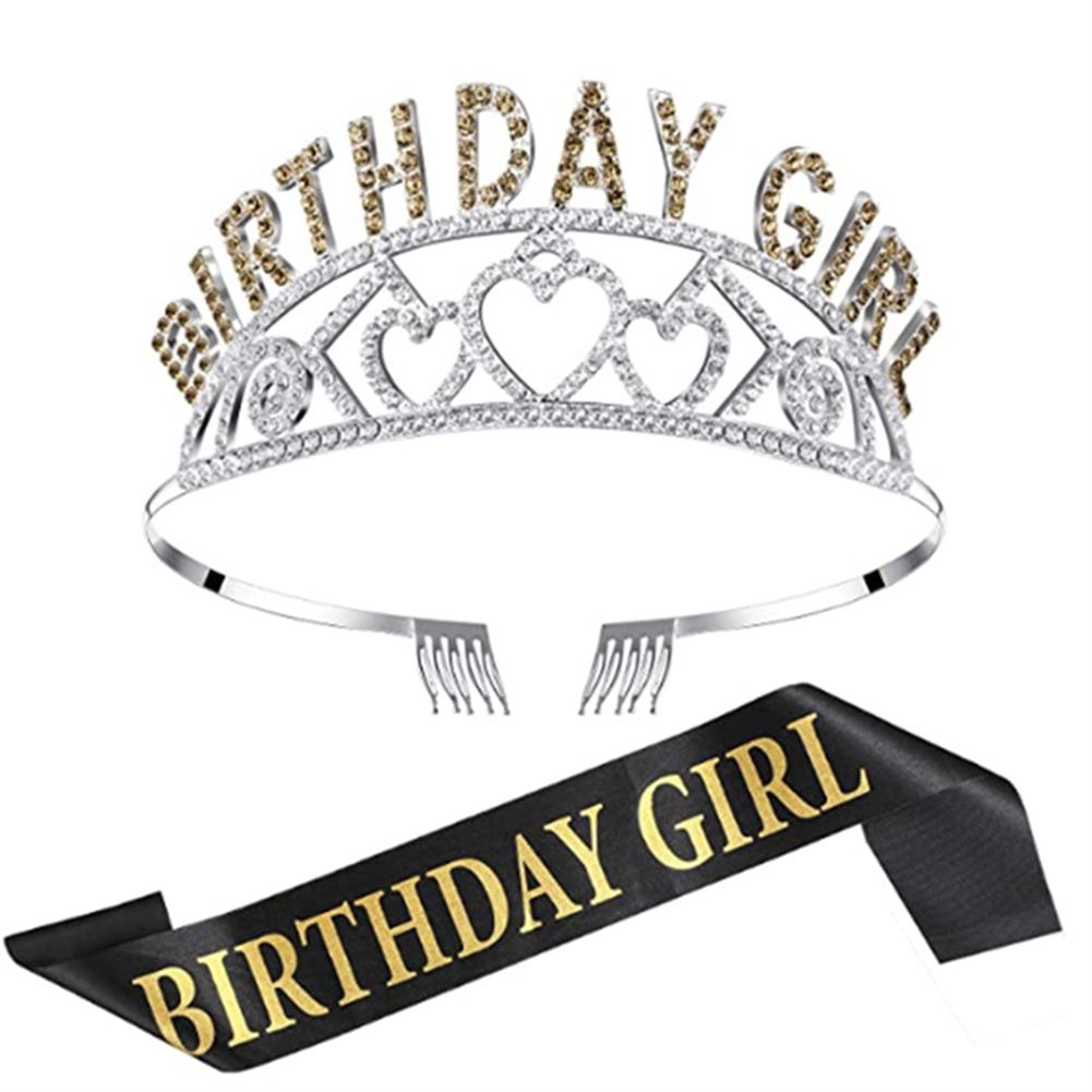 Yfashion Alloy Birthday Crown Satin h For Birthday Party Decoration color:set 1