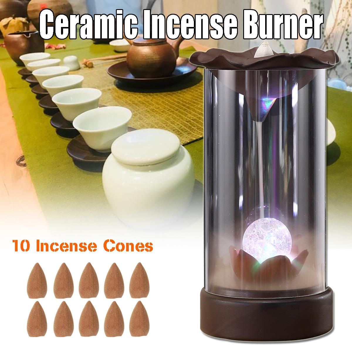 Buddha Decor Ceramic Smoke Backflow Censer Cone Incense Burner Holder