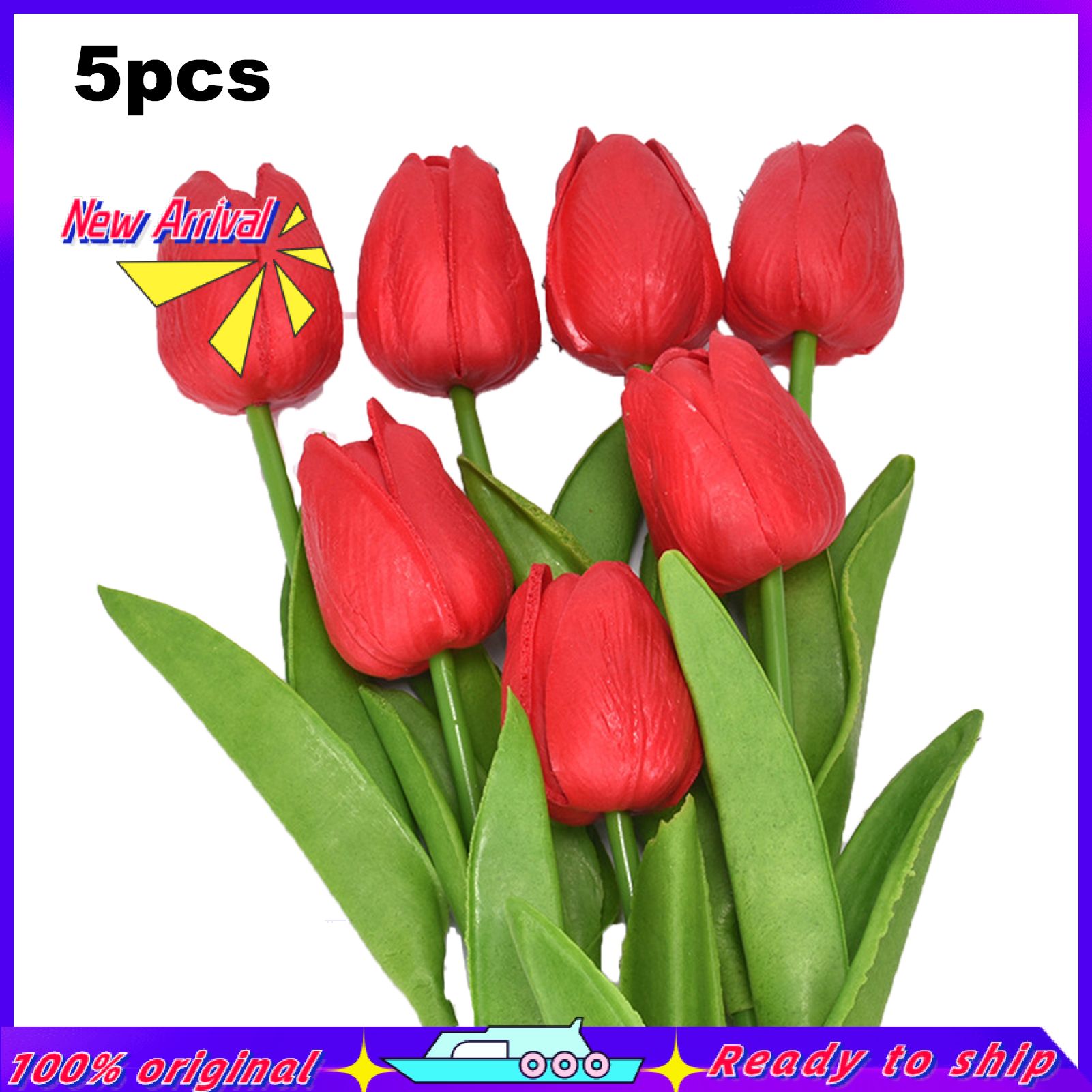 5Pcs Artificial Tulips Lifelike Realistic Plastic Faux Silk Floral Simulation for Home