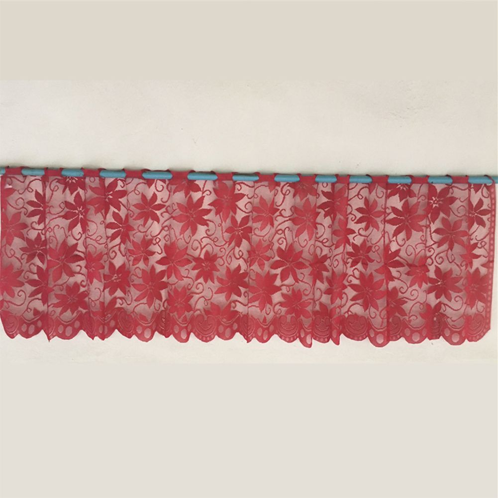 Yfashion High Quality Christmas Red Curtain Lace Coffee Curtain Half Kitchen Blind 50*200cm