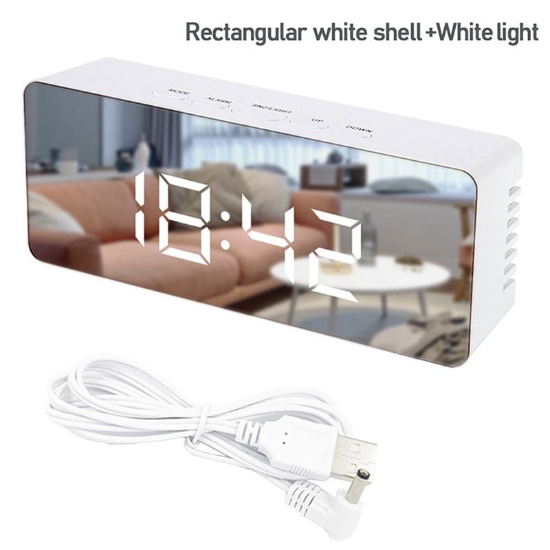 New LED Mirror Alarm Clock with Dimmer Snooze Temperature Function for Bedroom Office Travel Digital Home Decoration Clock