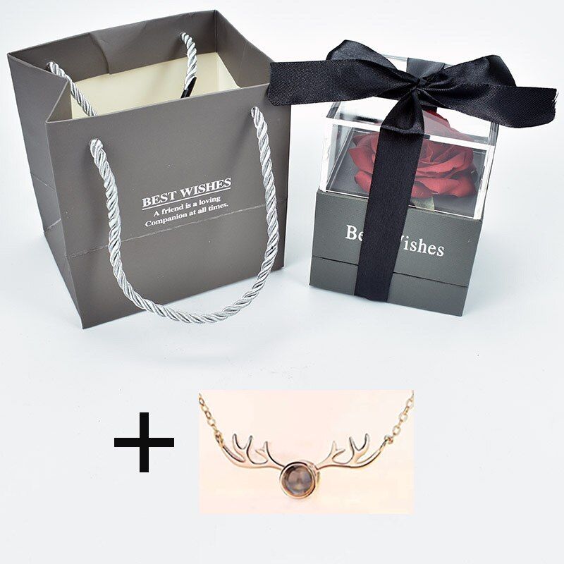 Unfade Rose Flower  Jewelry box Beautiful Red flowers 100 languages I love you Necklace For Girlfriend Mother Gift