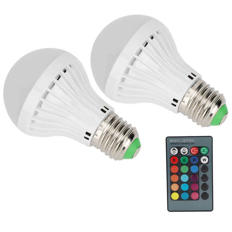2Pcs E27 3W RGB Bulb Lamp Color Changing Light Home Lighting with Remote Control 85V‑265V