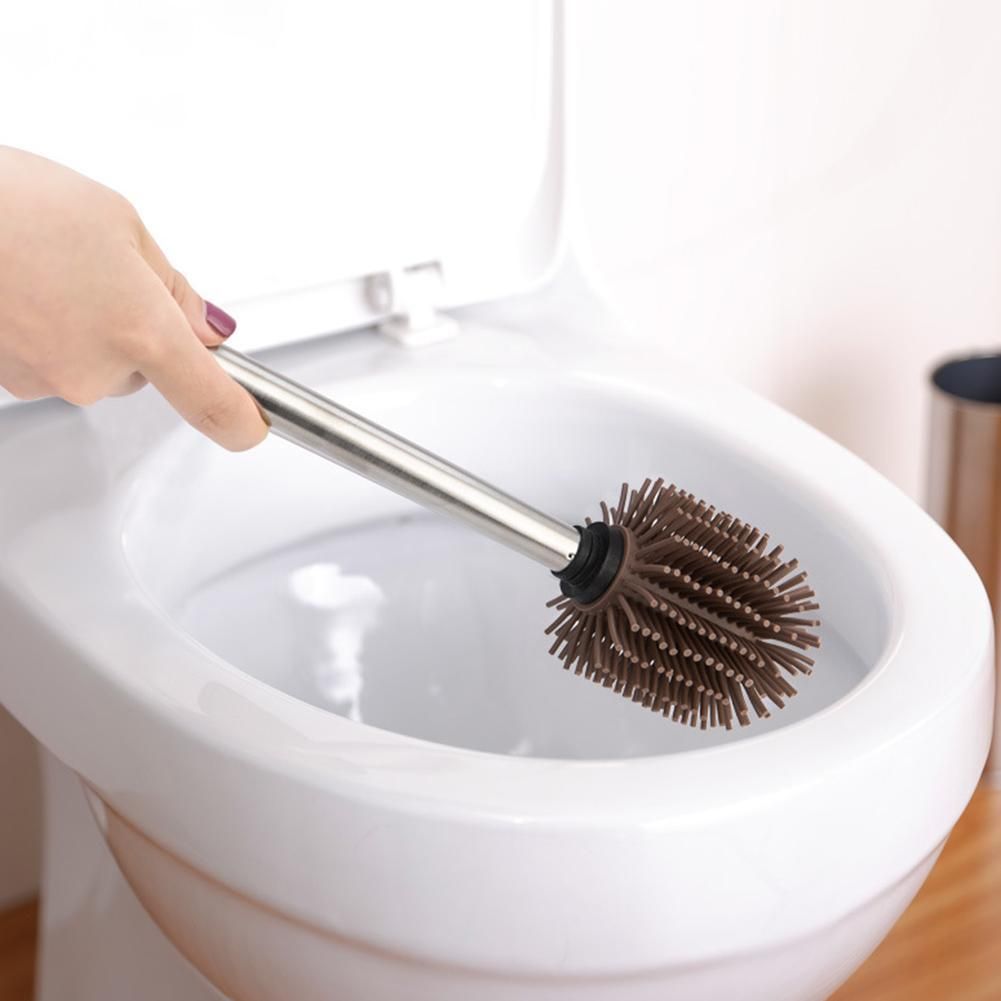 [Yulikeit] Toilet Brush Set TPR Rubber Soft Hair Scrub Stainless Steel Handle