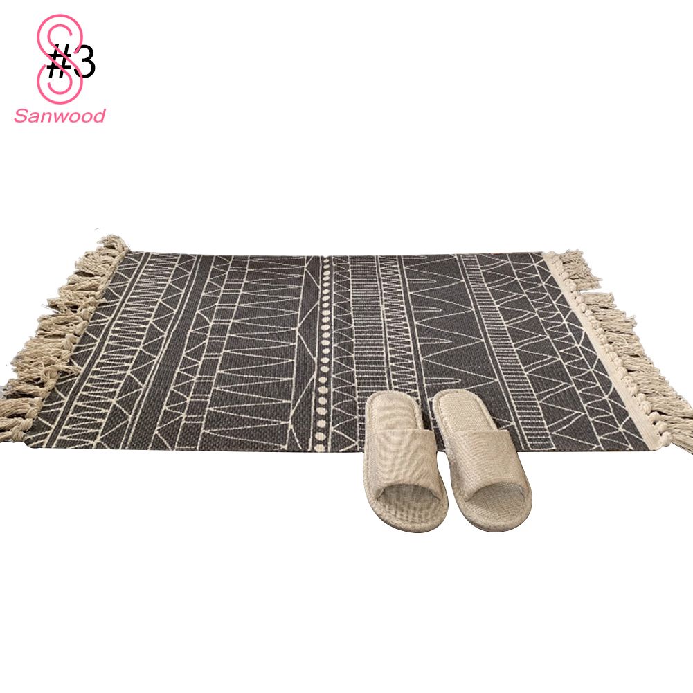 Retro Cotton Linen Tassel Woven Carpets Floor Rugs Prayer Mattress for Bedroom