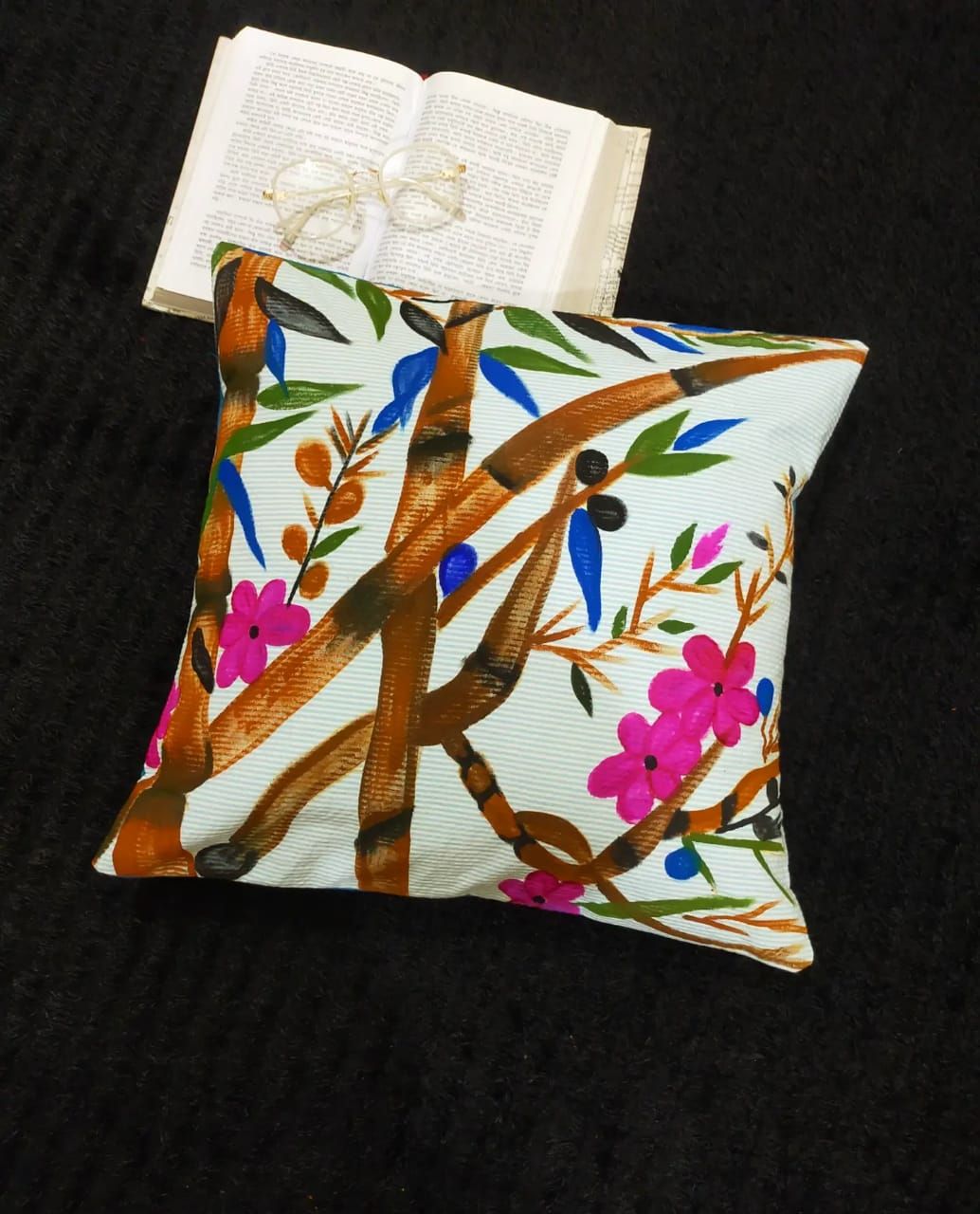 16''&18'' Bamboo   Handpainted Cushion Cover designed by BOHO