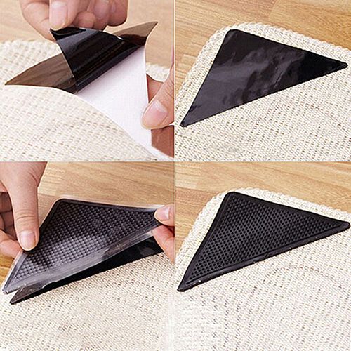 Rug Carpet Mat Grippers Non Slip Anti Skid Reusable Washable Silicone Grip 4 Pairs