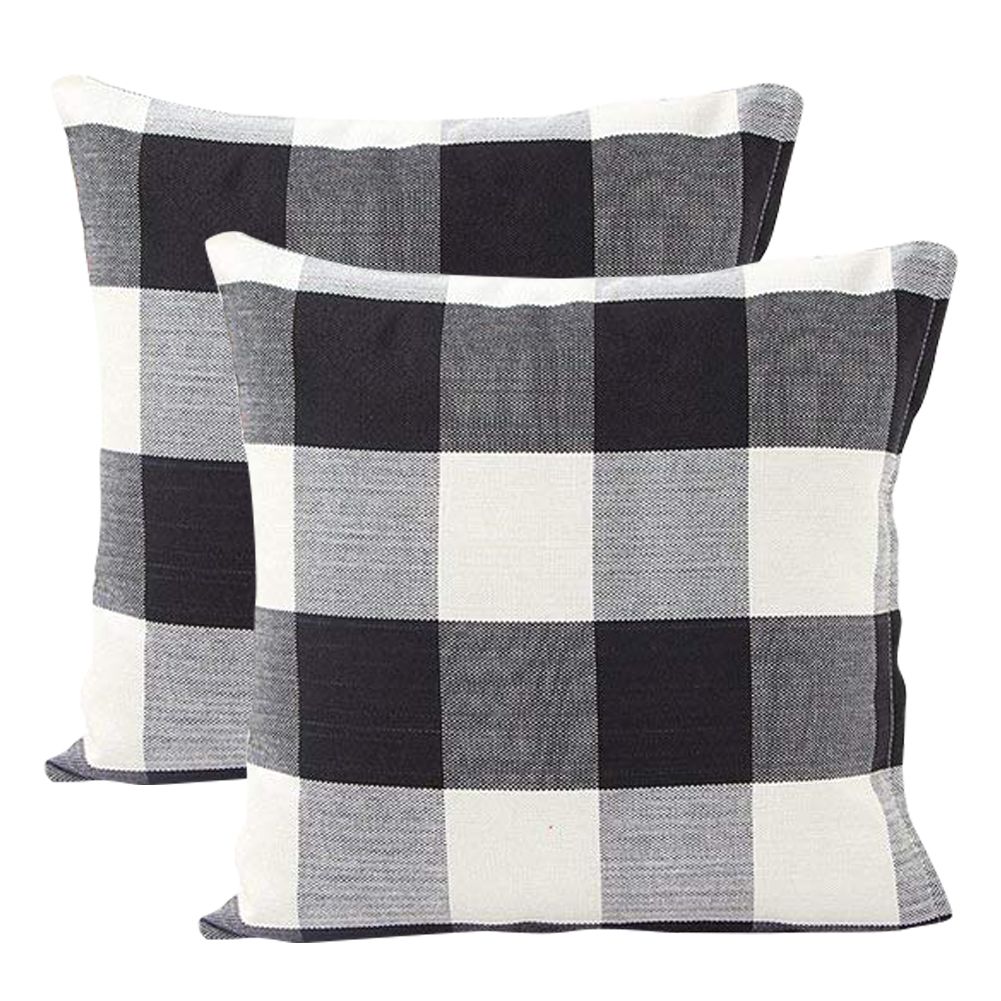 Delicate product Black White Retro Checkers Plaids Cotton Linen Square Throw Pillow Cover Decorative Cushion Cover Pillowcase Cushion Case, Set of 2