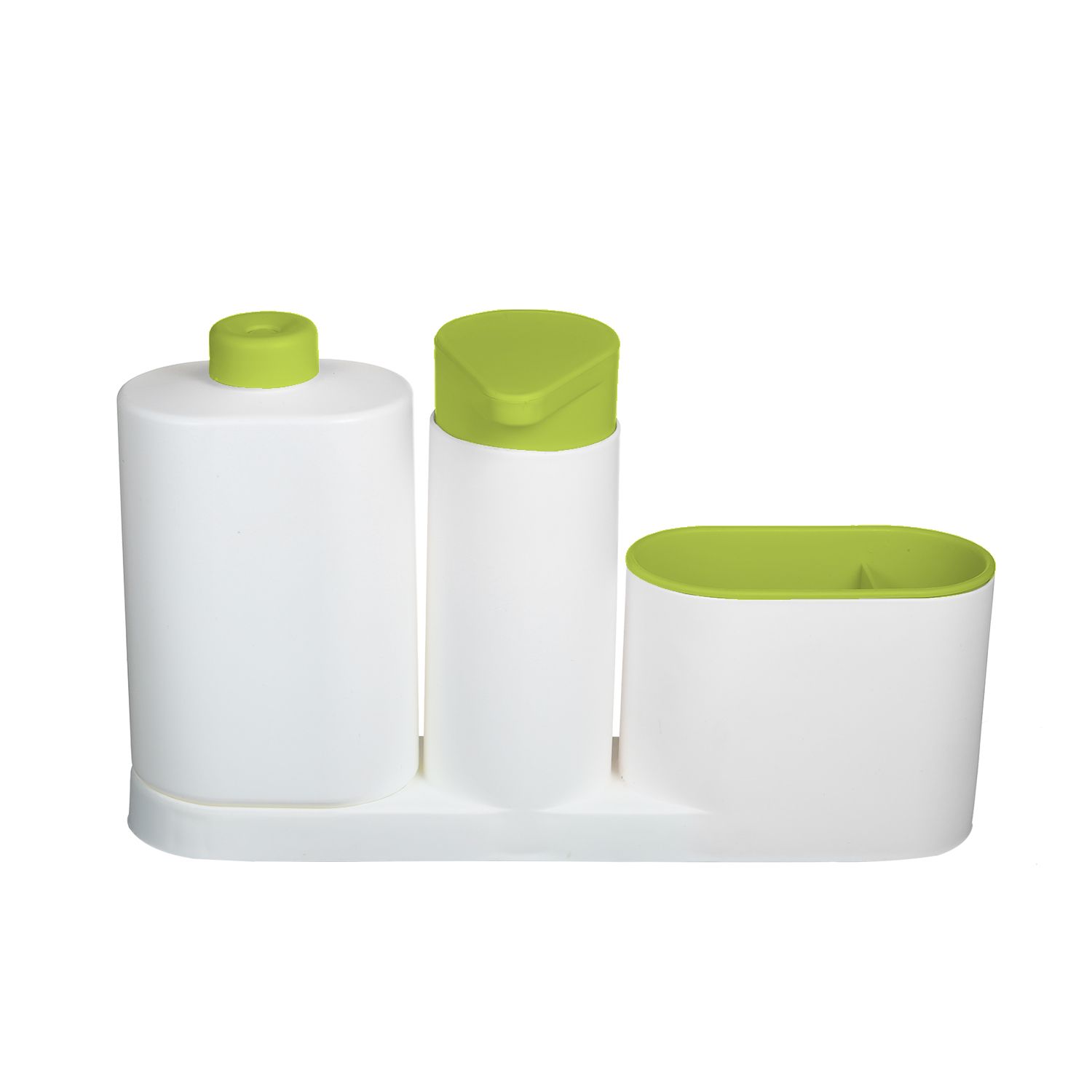Modern Plastic Kitchen Sink Countertop Liquid Dish Soap Dispenser Pump Refill Bottle Caddy with Storage Compartments Holds Stores Sponges Scrubbers and Brushes Pink