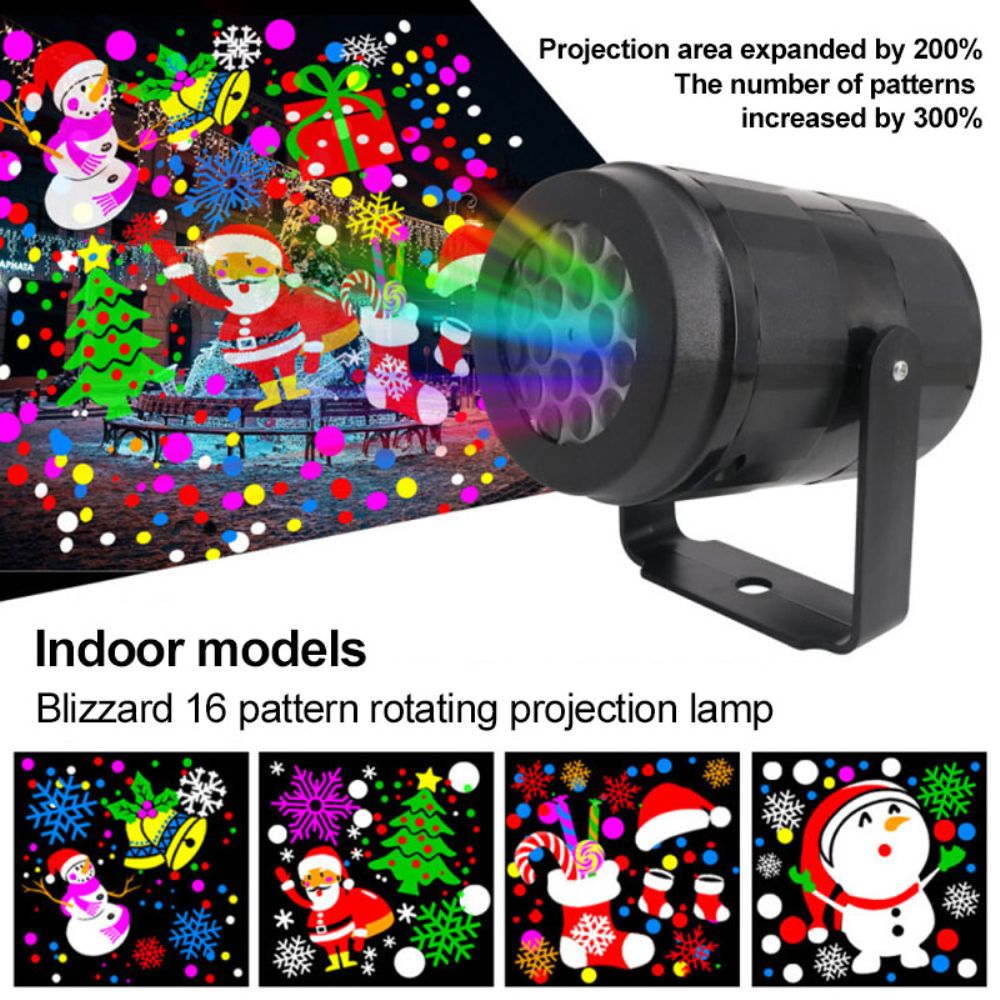 High-brightness high-definition indoor 16-picture Christmas blizzard holiday rotating projector with high wear resistance