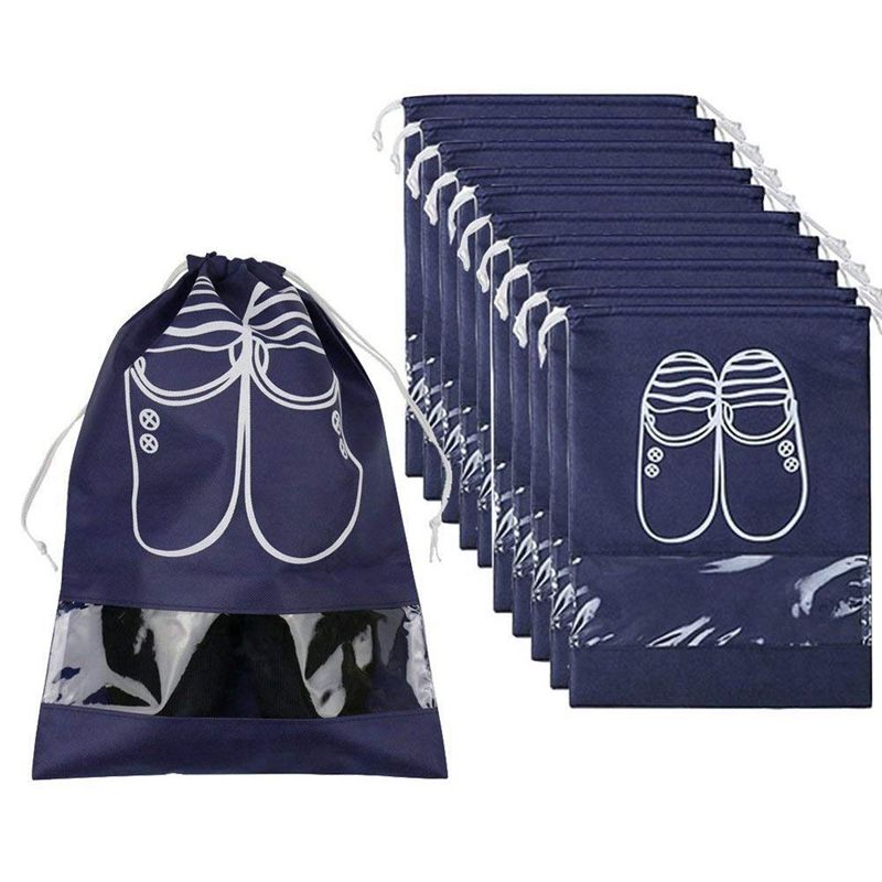 Travel Shoe Organizer Bags for Boots, High Heel, Drawstring, Transparent Window, Space Saving Storage Bags 10 Pack
