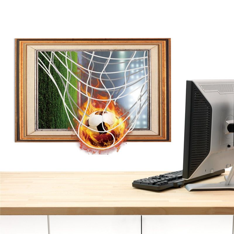 Miico Creative 3DFootball Frame PVC Removable Home Room Decorative Wall Floor Decor Sticker