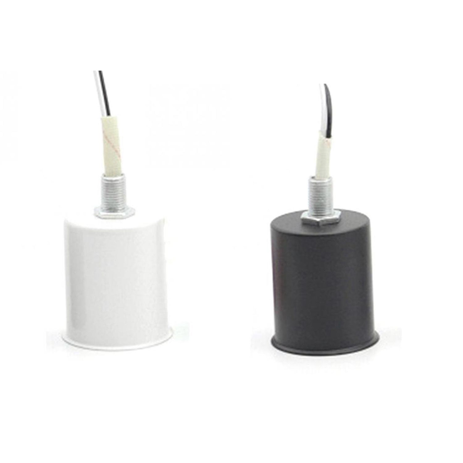Individual 2Pcs E27 Ceramic Screw Base Round Led Light Bulb Lamp Socket Holder Adapter Metal Lamp Holder with Wire - White & Black